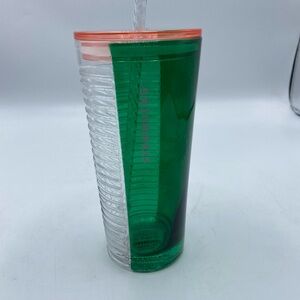Starbucks Holiday 2021 Tricolor Green Tumbler Glass 18oz With Straw